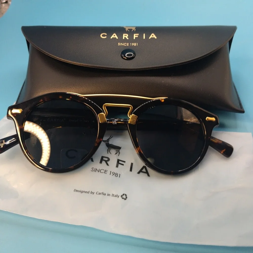 Carfia CA3399 Polarized Sunglasses Tortoise Gold Double Bridge Round Mens Womens